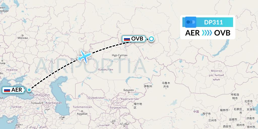 DP311 Pobeda Flight Map: Sochi to Novosibirsk