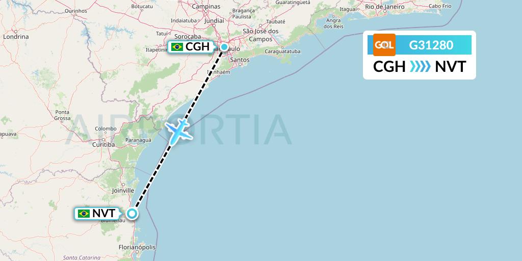 G31280 GOL Transportes Aeros Flight Map: Sao Paulo to Navegantes