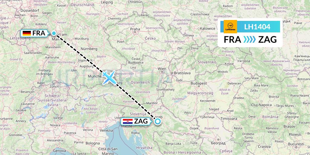 LH1404 Lufthansa Flight Map: Frankfurt to Zagreb