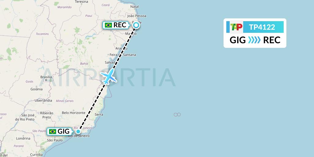 TP4122 TAP Portugal Flight Map: Rio de Janeiro to Recife