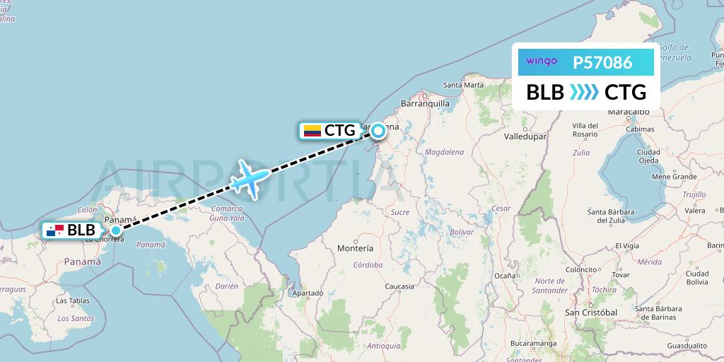 P57086 Copa Airlines Colombia Flight Map: Balboa to Cartagena