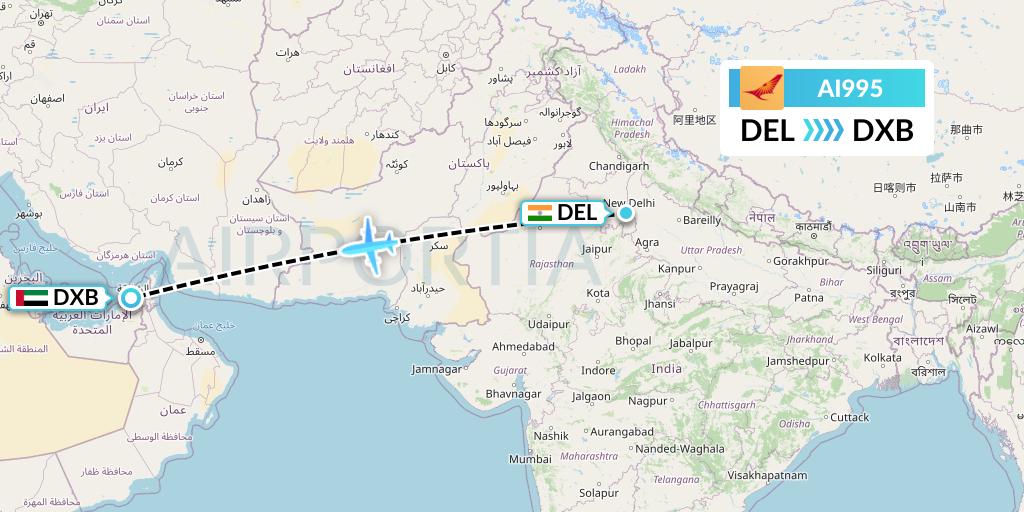 AI995 Air India Flight Map: Delhi to Dubai