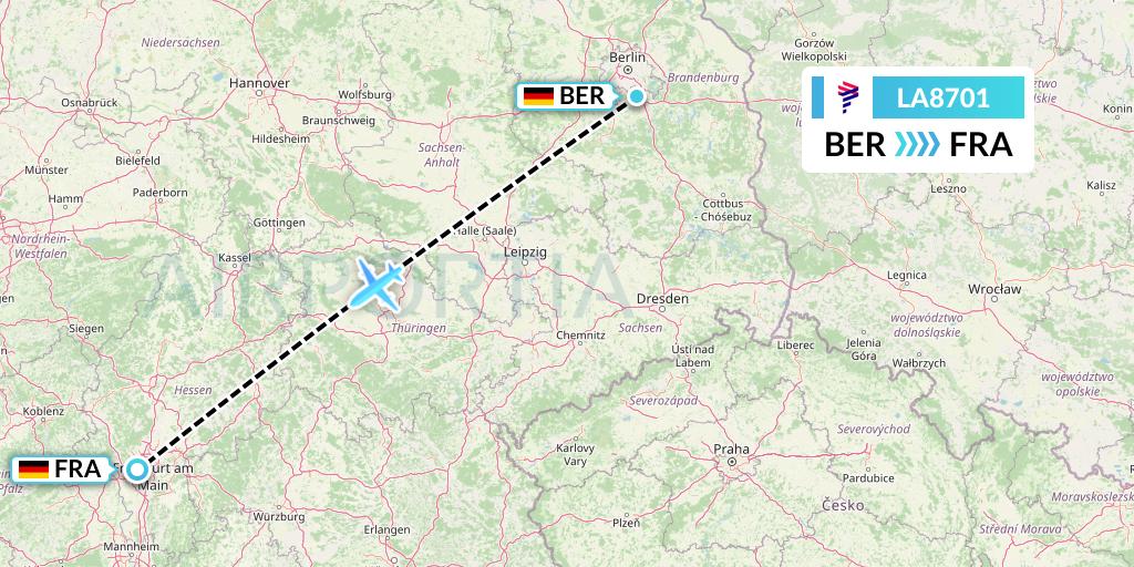 LA8701 LAN Airlines Flight Map: Berlin to Frankfurt