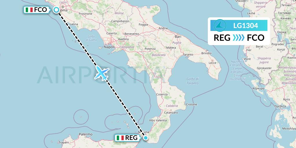 LG1304 Luxair Flight Map: Reggio Calabria to Rome