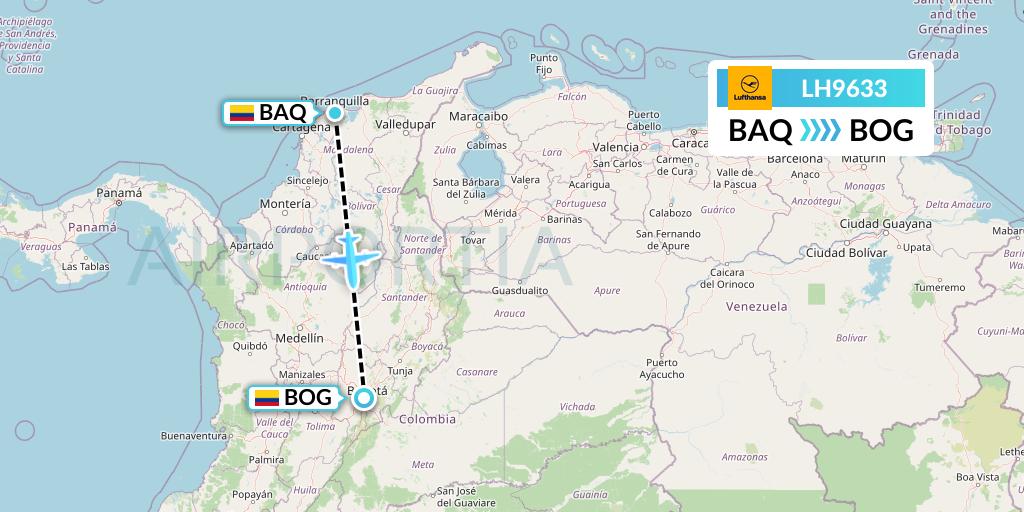 LH9633 Lufthansa Flight Map: Barranquilla to Bogota