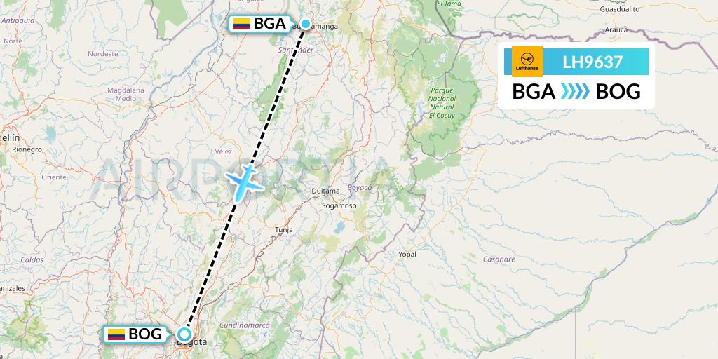 LH9637 Lufthansa Flight Map: Bucaramanga to Bogota