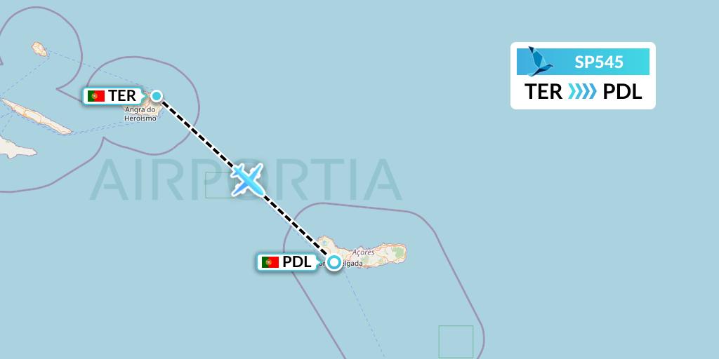 SP545 SATA Air Acores Flight Map: Lajes to Ponta Delgada