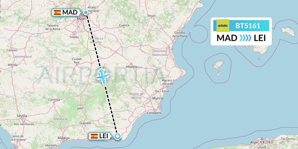 BT5161 Air Baltic Flight Map: Madrid to Almeria