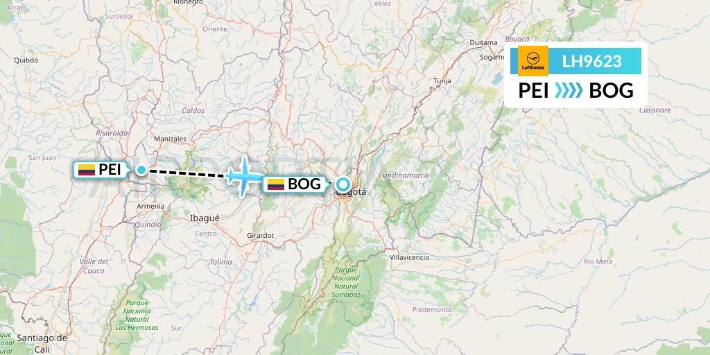 LH9623 Lufthansa Flight Map: Pereira to Bogota