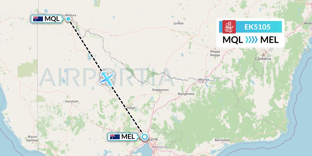 EK5105 Emirates Flight Map: Mildura to Melbourne