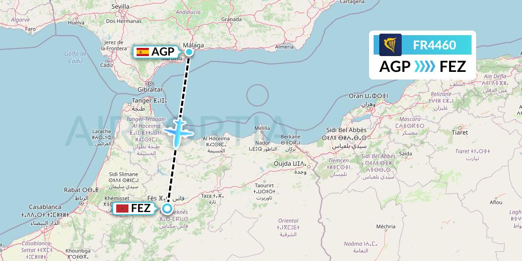 FR4460 Ryanair Flight Map: Malaga to Fes