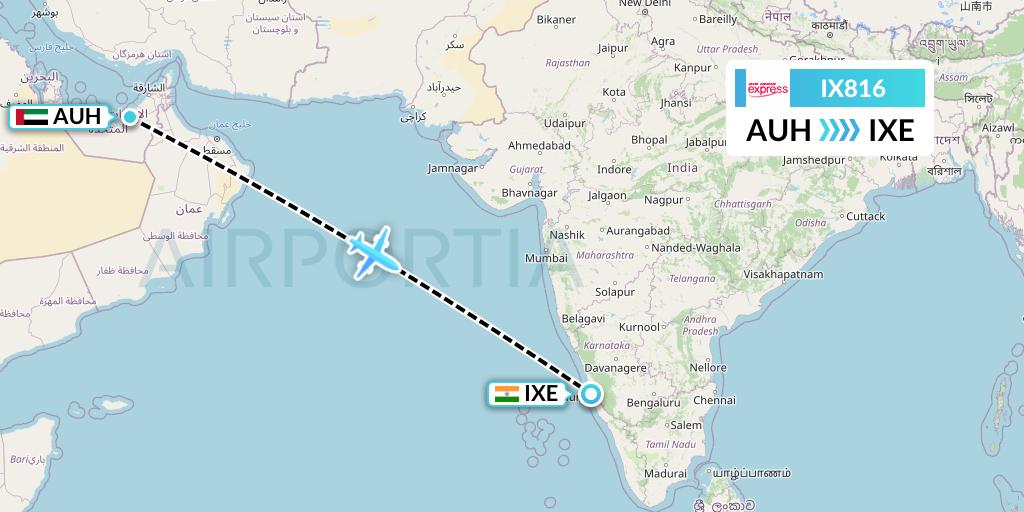 IX816 Air India Express Flight Map: Abu Dhabi to Mangalore