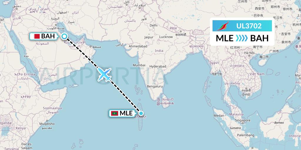 UL3702 SriLankan Airlines Flight Map: Male to Bahrain