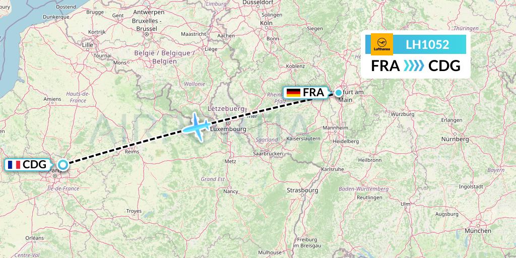 LH1052 Lufthansa Flight Map: Frankfurt to Paris
