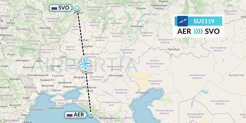 SU1119 Aeroflot Flight Map: Sochi to Moscow