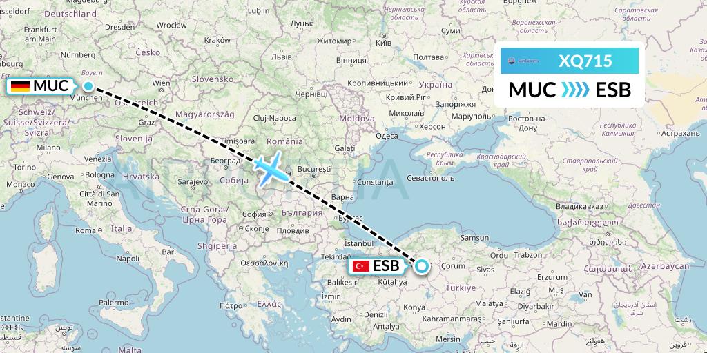 XQ715 SunExpress Flight Map: Munich to Ankara