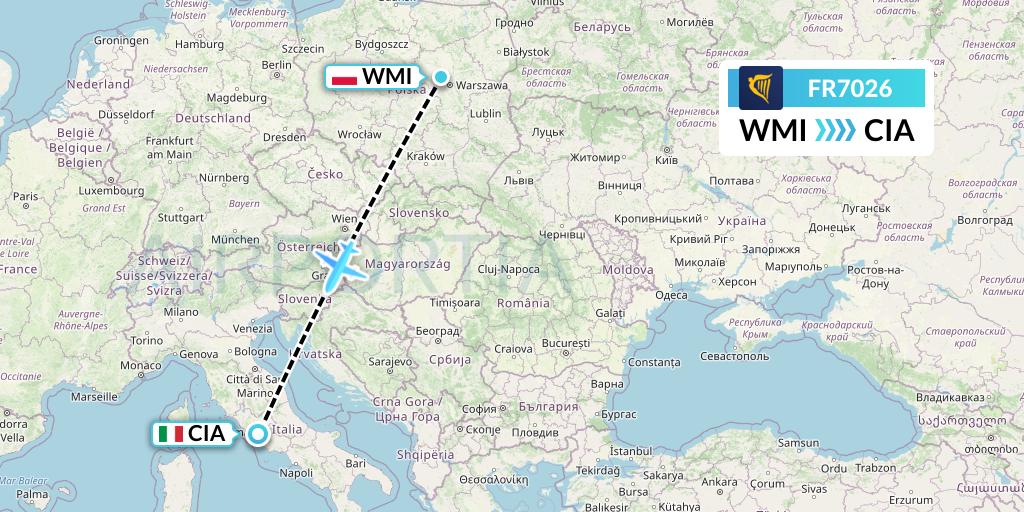 FR7026 Ryanair Flight Map: Warsaw to Rome