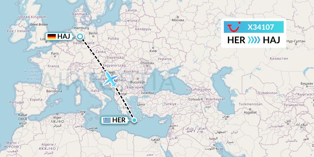 X34107 TUI fly Germany Flight Map: Heraklion to Hannover