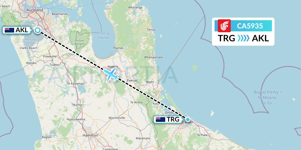 CA5935 Air China Flight Map: Tauranga to Auckland