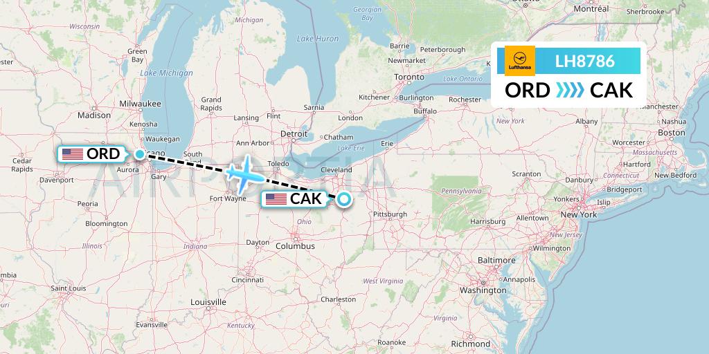 LH8786 Lufthansa Flight Map: Chicago to Akron
