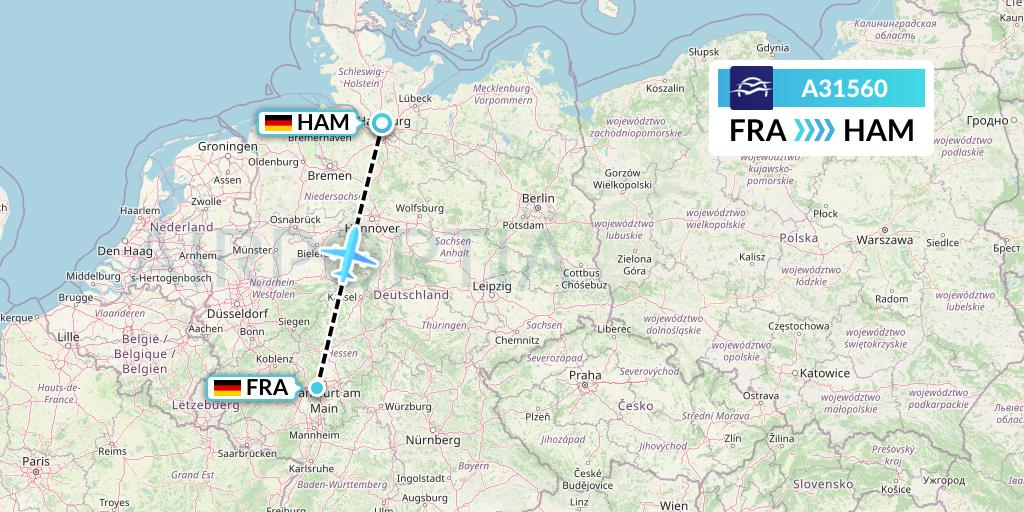 A31560 Aegean Airlines Flight Map: Frankfurt to Hamburg