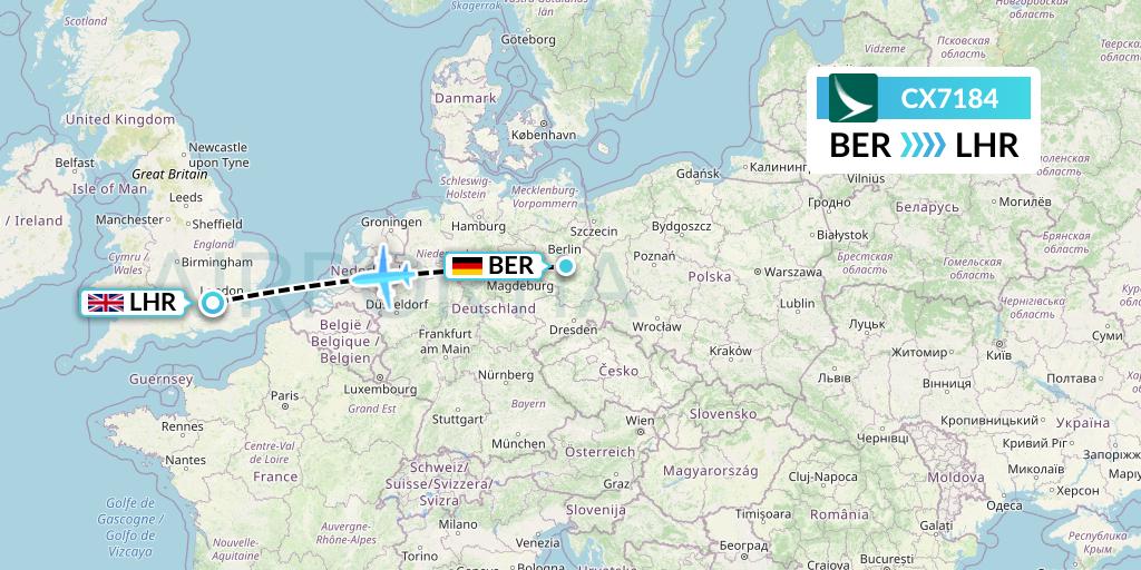 CX7184 Cathay Pacific Flight Map: Berlin to London