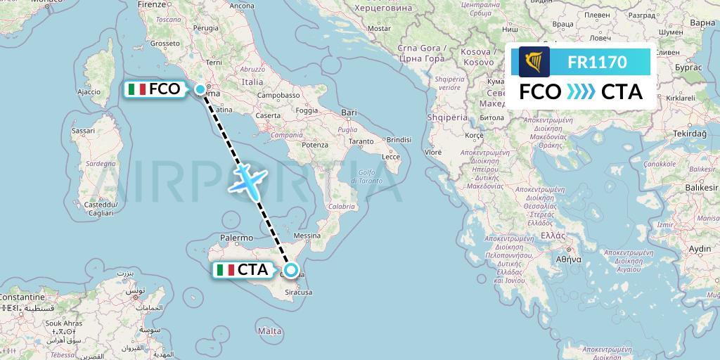 FR1170 Ryanair Flight Map: Rome to Catania
