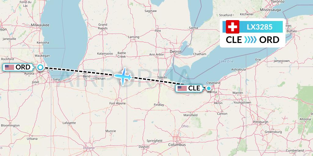 LX3285 Swiss Flight Map: Cleveland to Chicago