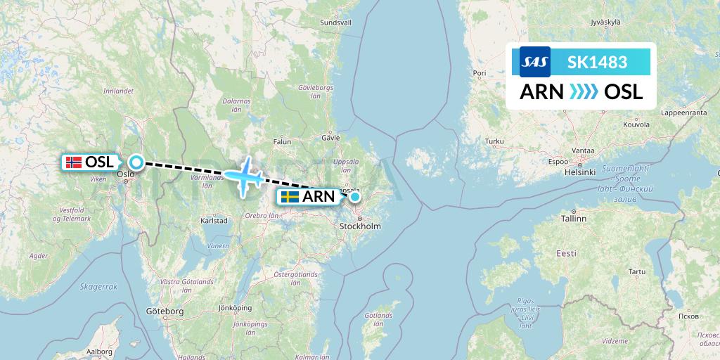 SK1483 SAS Flight Map: Stockholm to Oslo
