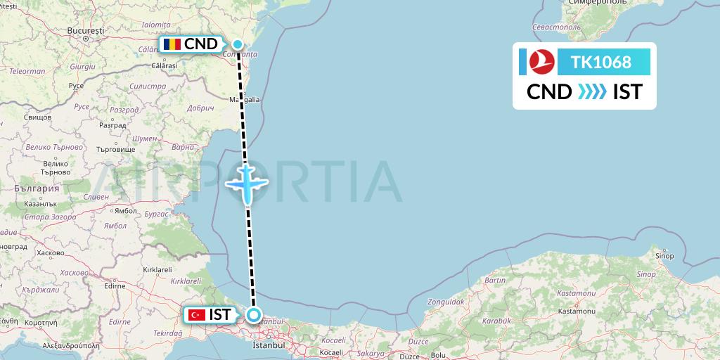 TK1068 Turkish Airlines Flight Map: Constanta to Istanbul