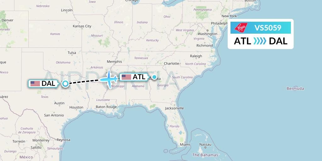 VS5059 Virgin Atlantic Airways Flight Map: Atlanta to Dallas