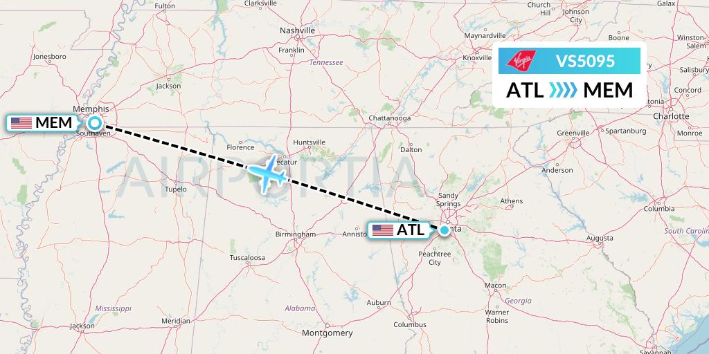 VS5095 Virgin Atlantic Airways Flight Map: Atlanta to Memphis