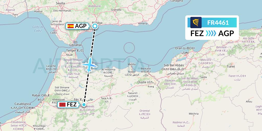FR4461 Ryanair Flight Map: Fes to Malaga