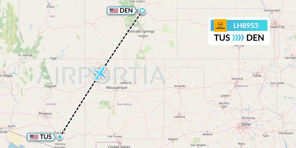 LH8953 Lufthansa Flight Map: Tucson to Denver