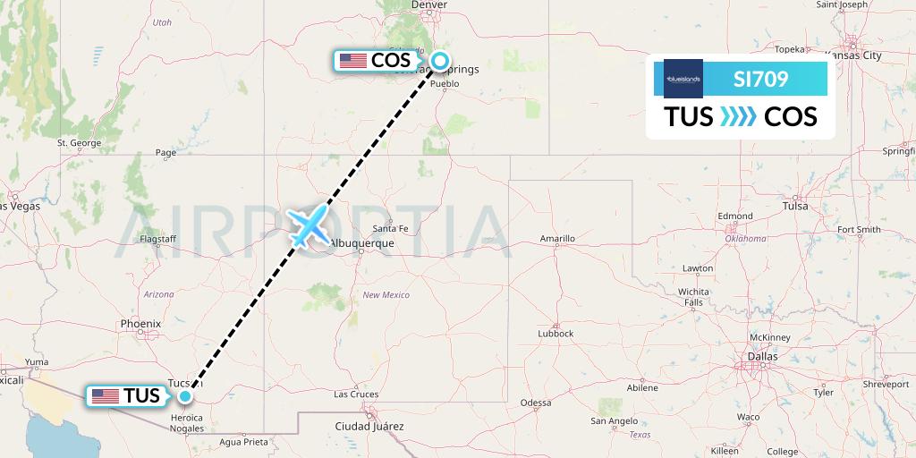 SI709 Blue Islands Flight Map: Tucson to Colorado Springs