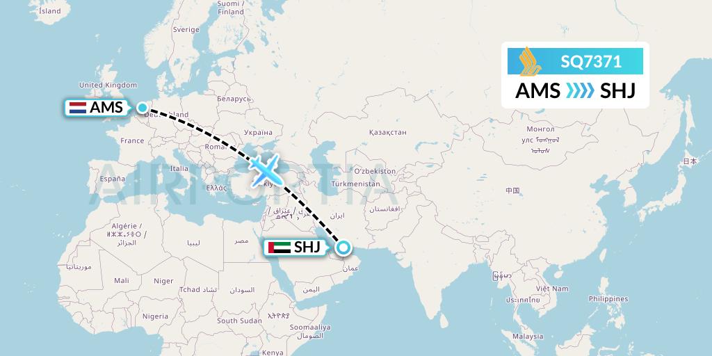 SQ7371 Singapore Airlines Flight Map: Amsterdam to Sharjah