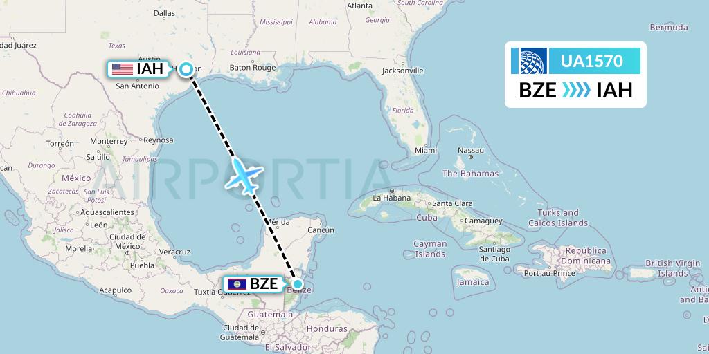 UA1570 United Airlines Flight Map: Belize City to Houston