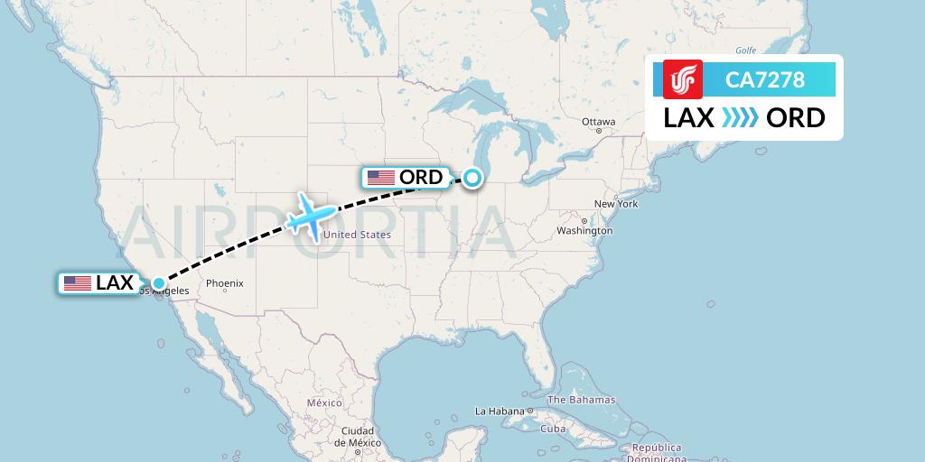 CA7278 Air China Flight Map: Los Angeles to Chicago