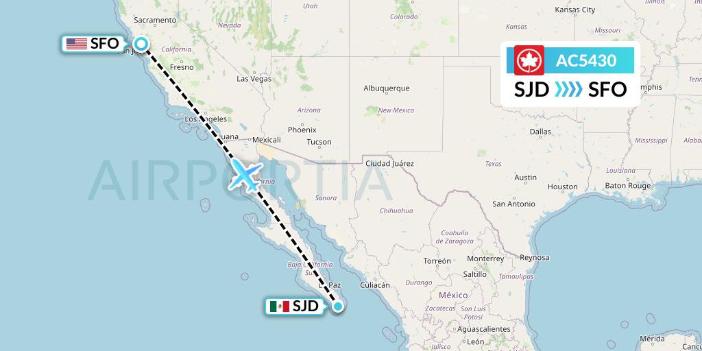 AC5430 Air Canada Flight Map: San Jose del Cabo to San Francisco