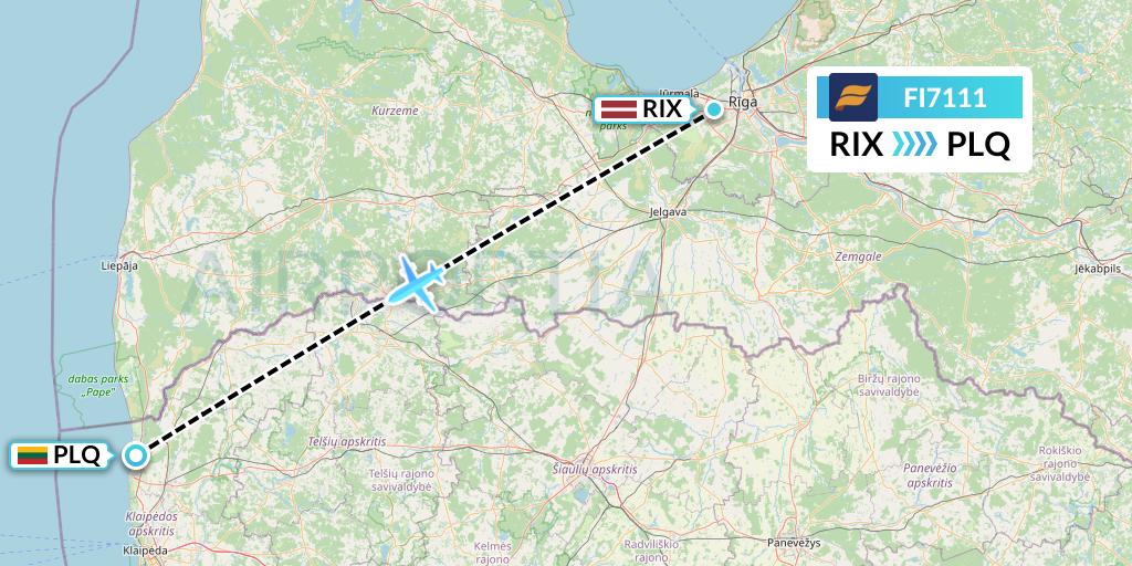 FI7111 Icelandair Flight Map: Riga to Palanga