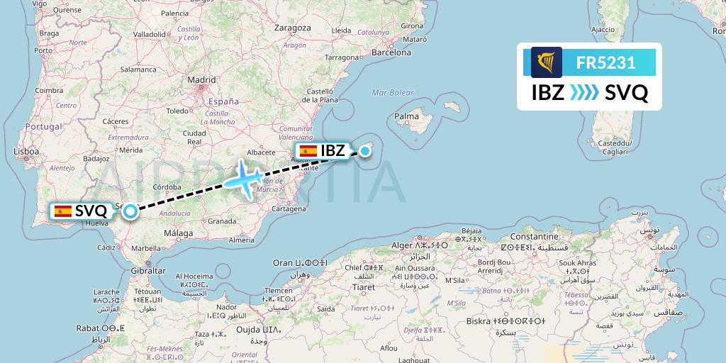 FR5231 Ryanair Flight Map: Ibiza to Seville