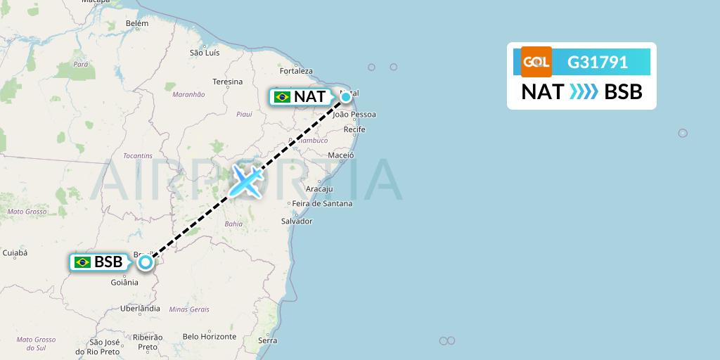 G31791 GOL Transportes Aeros Flight Map: Natal to Brasilia