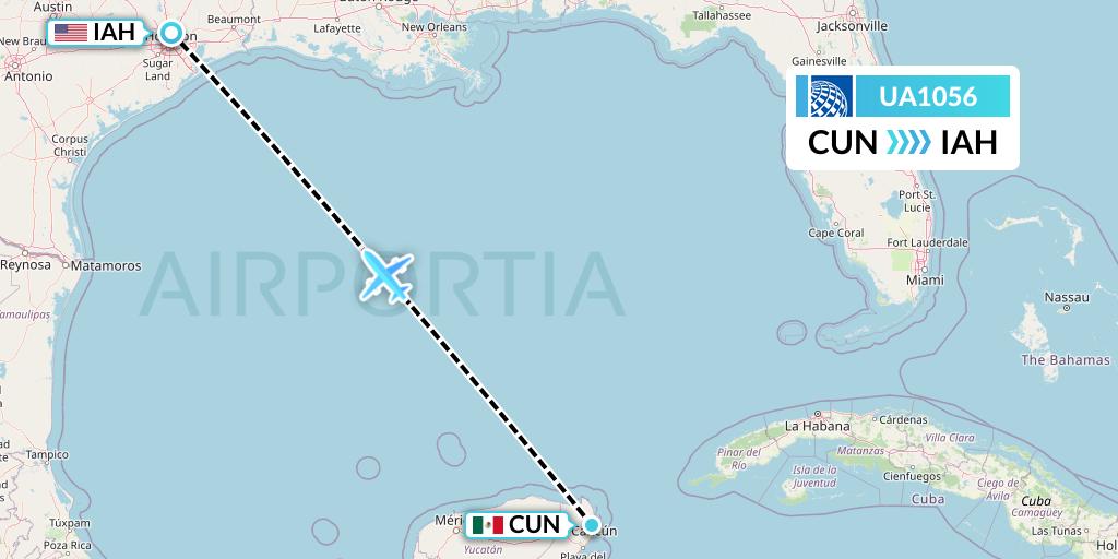UA1056 United Airlines Flight Map: Cancun to Houston
