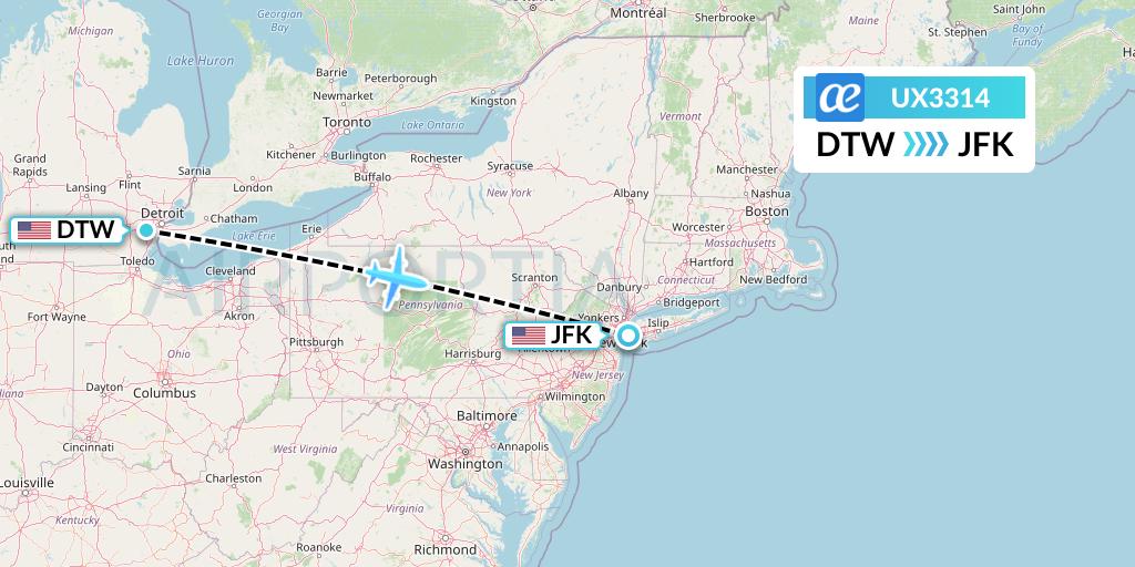 UX3314 Air Europa Flight Map: Detroit to New York