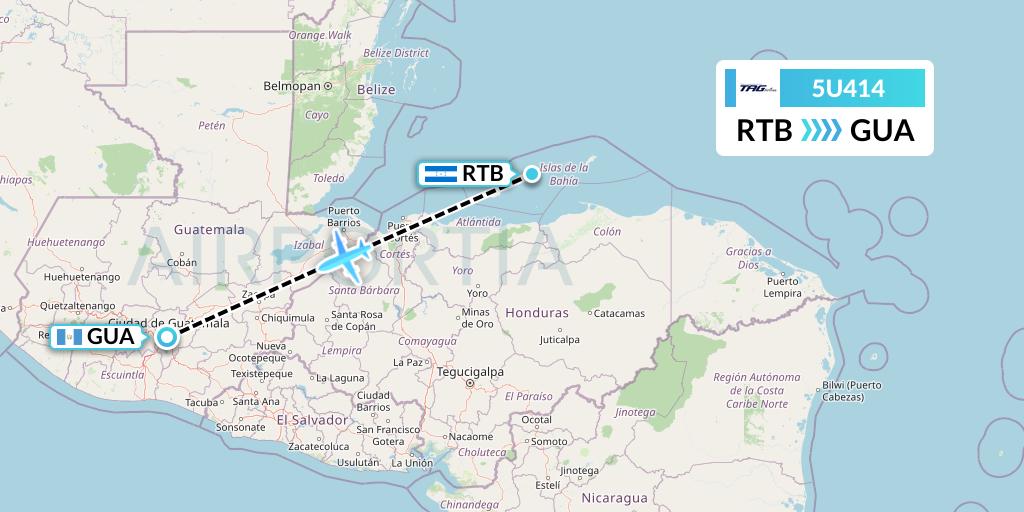 5U414 TAG Airlines Flight Map: Roatan to Guatemala City