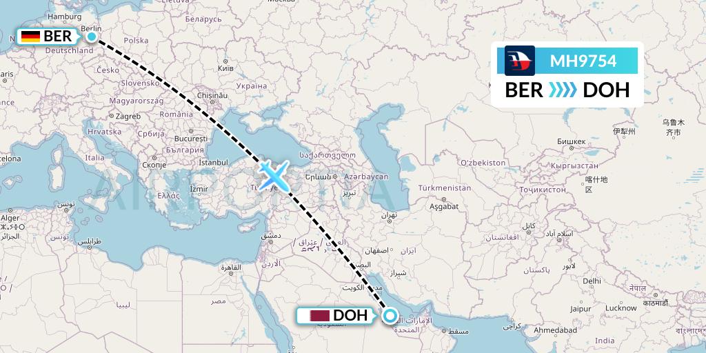 MH9754 Malaysia Airlines Flight Map: Berlin to Doha
