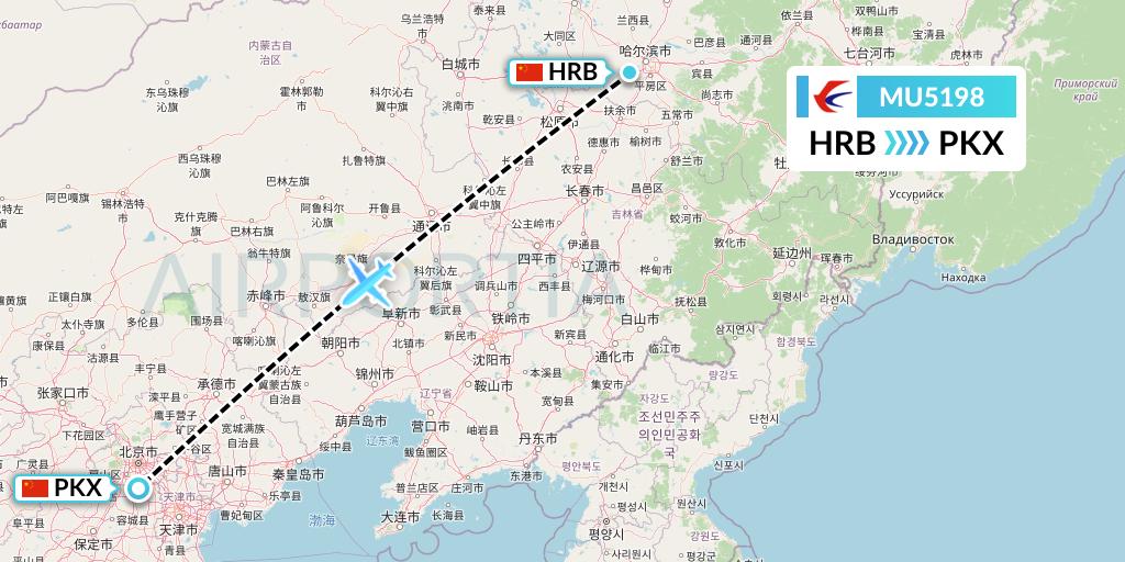 MU5198 China Eastern Airlines Flight Map: Harbin to Beijing