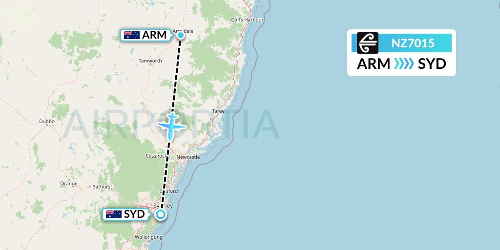 NZ7015 Air New Zealand Flight Map: Armidale to Sydney