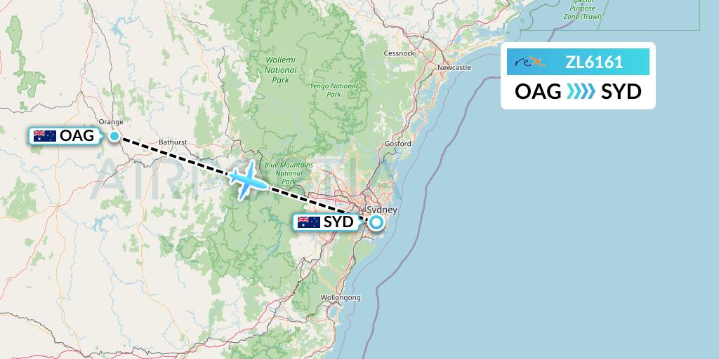 ZL6161 Regional Express Flight Map: Orange to Sydney