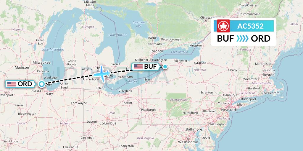 AC5352 Air Canada Flight Map: Buffalo to Chicago